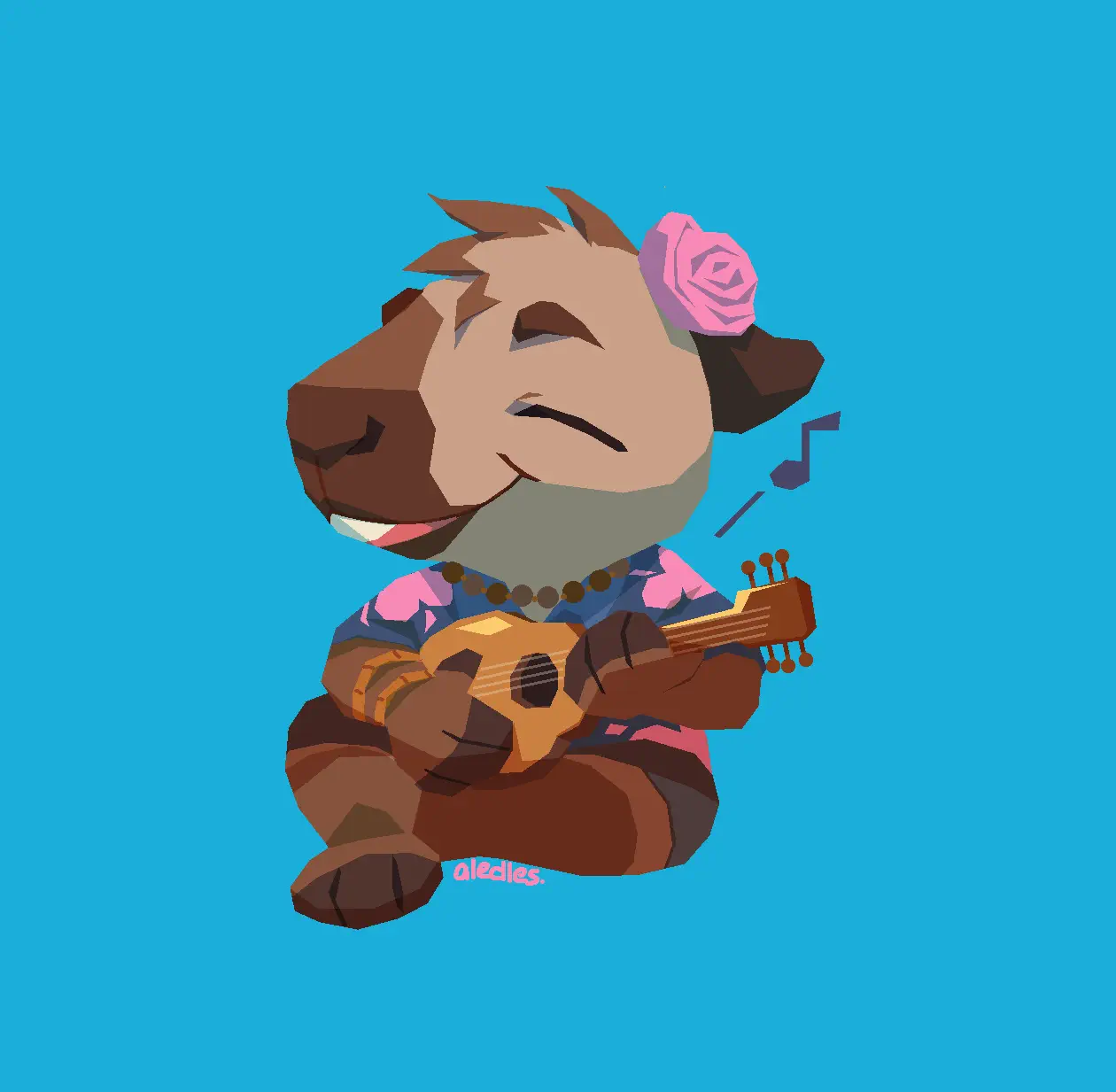 low-poly style anthro capybara playing an accoustic guitar.