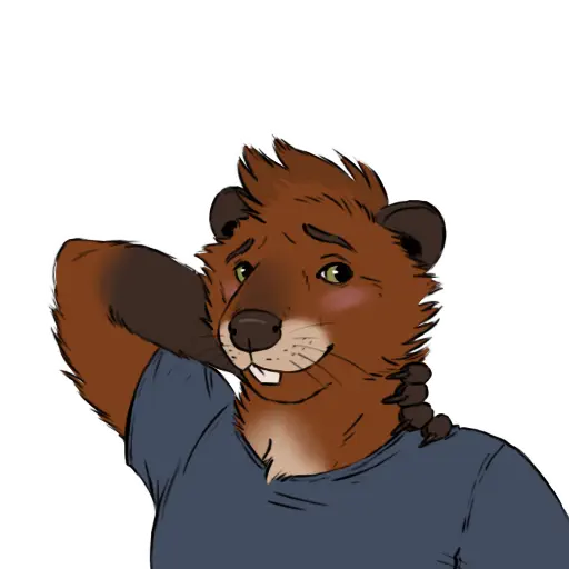 Anthro beaver looking quite embarrassed/flustered.