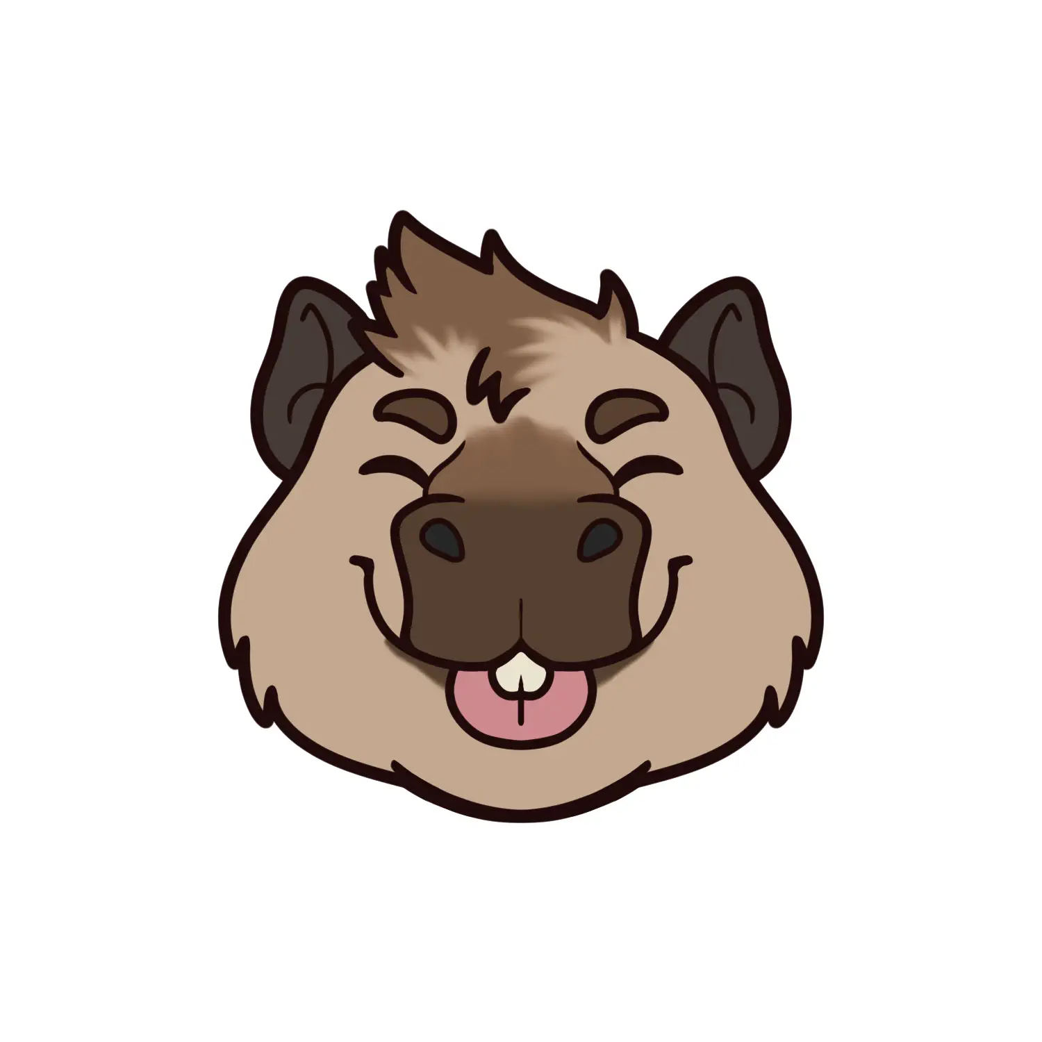 Headshot of an anthro capybara blepping.