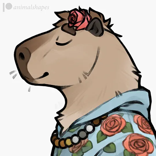 Bust of an anthro capybara with a serene expression.