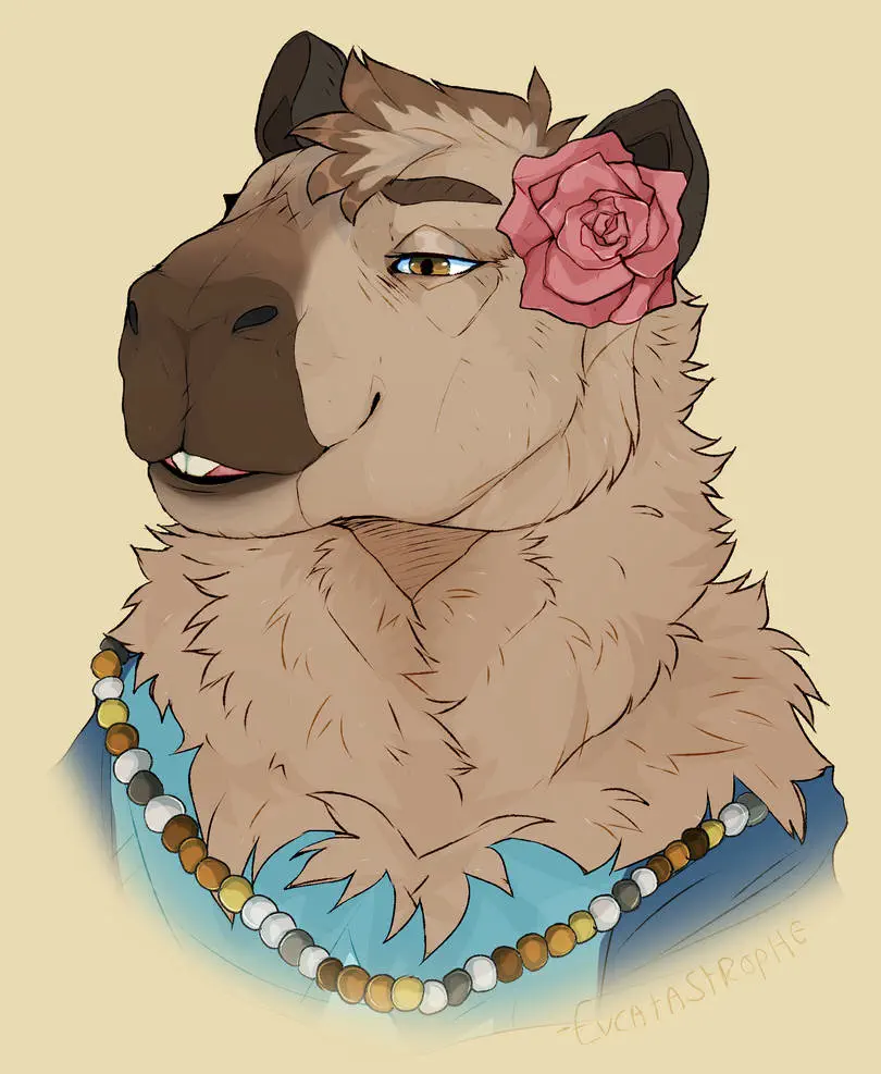 Bust of a very floofy looking anthro capybara.