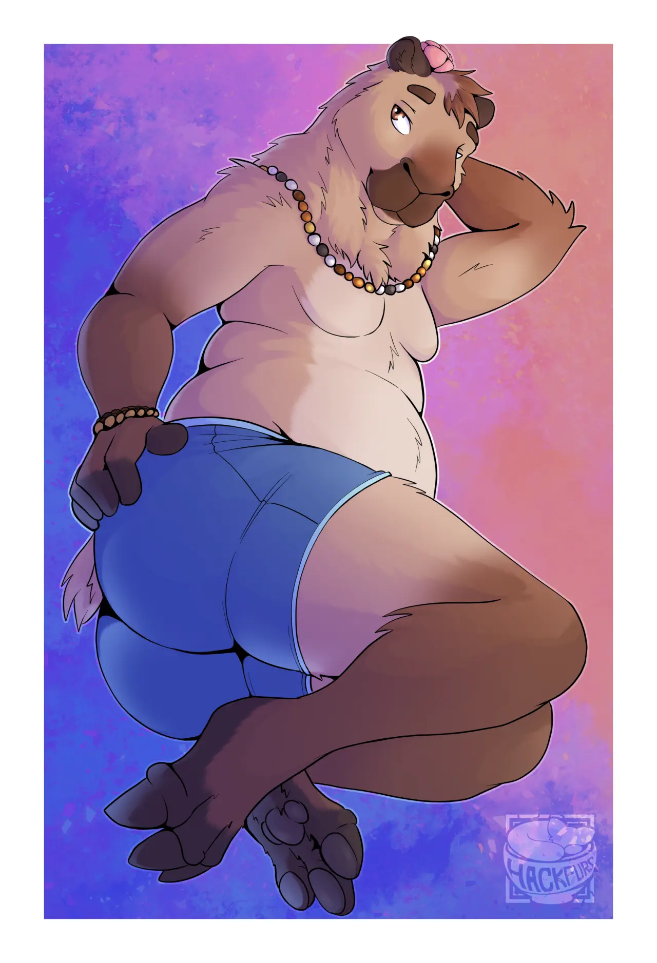 Anthro capybara posing in undies.